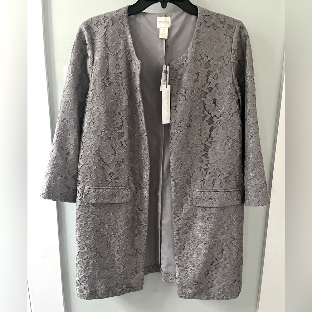 NWT Chico’s sophisticated  lace open front jacket blazer wedding guest chic